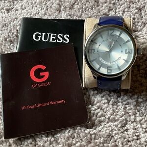 GUESS leather strap large face quartz watch